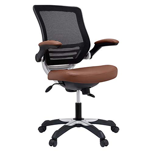 Modway Edge Mesh Back and White Vinyl Seat Office Chair With Flip-Up Arms - Computer Desks in Tan