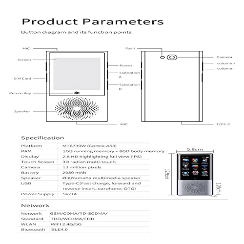 Voice Photo Instant Translator 4G 8GB Memory 2.8" Touch Screen 2080mAh 77 Languages Translation (Gray)