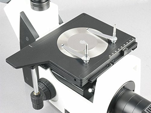 AmScope ME1200TA Inverted Trinocular Metallurgical Microscope, 50X-800X Magnification, PL10x and PL16x Eyepieces, Polarizing Condenser, Brightfield and Polarizing LED Illumination with Rheostat, Large Double-Layer Mechanical Stage, 90-240V