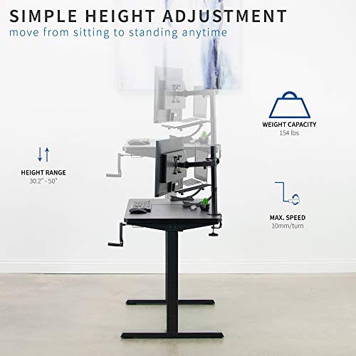 VIVO Manual 43 x 24 inch Stand Up Desk, 3 Section Table Top with Frame, Height Adjustable Standing Workstation with Foldable Handle, Black, DESK-MB43TB