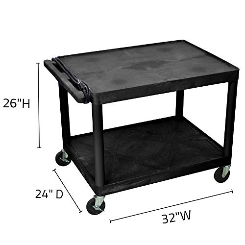 Offex 27 Inch Mobile Utility Storage Presentation Cart with 2 Shelves - Black