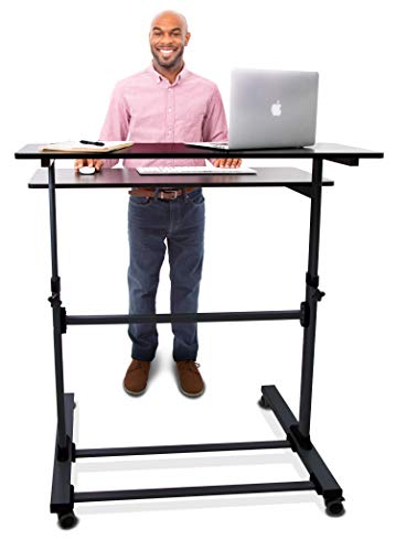 Stand Steady Tranzendesk Two Level Mobile Workstation | Height Adjustable Standing Desk w/Locking Wheels | Multipurpose Stand Up Desk Great for Schools, Presentations, Offices & More! (Black/40 x 28)