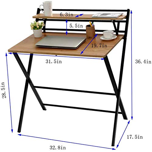 JEI-MEN Modern Folding Desk for Small Space, Laptop Table, Study, Writing, Student and Home Office Organization, Industrial Metal Frame with Premium Desktop Surfaces, Khaki/Black