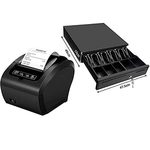MUNBYN Receipt Printer, USB Ethernet LAN 80MM Thermal Printer, Black Supermarket POS Kitchen Printer with Auto Cutter Support ESC/POS Windows System, 16" Cash Drawer Register with Removable Coin Tray