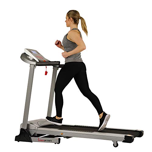 Sunny Health & Fitness Electric Folding Treadmill with Auto Incline, LCD and Pulse Monitor, Speakers, Shock Absorb, 285 LB Max Weight and Body Fat Calculator - SF-T7873,Gray