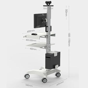 DADHI Adjustable Height Stand Up Desk with Extractable Keyboard Tray - Hospital Mobile Workstation Cart Trolley