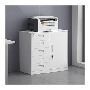WAOCEO Steel 5-Drawer File Cabinet with Lock and Printer Shelf - White