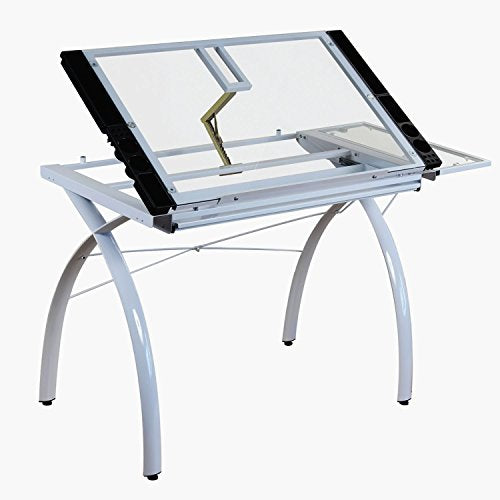 Offex Home Futura Craft Station with Folding Shelf White/Clear Glass