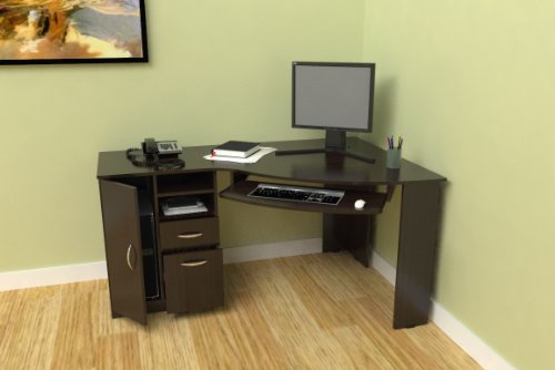 Inval America L-Shaped Corner Desk, Espresso