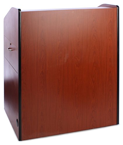 Displays2go Heavy Duty Podium Presentation Stand, Locking Drawer and Cabinet, Hidden Wheels (LMMD40DC)