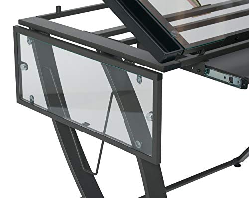 SD STUDIO DESIGNS Futura Luxe Drafting Craft Table, 35" Wide Angle Adjustable Top, Pewter Grey/Clear Glass