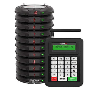 PagerTec Wireless Coaster Paging System for Restaurants, Hospitals, Office & Hotels | 1 Transmitter, 2 Charging Bases, 10 Long Range Pagers (Complete Set, Red)