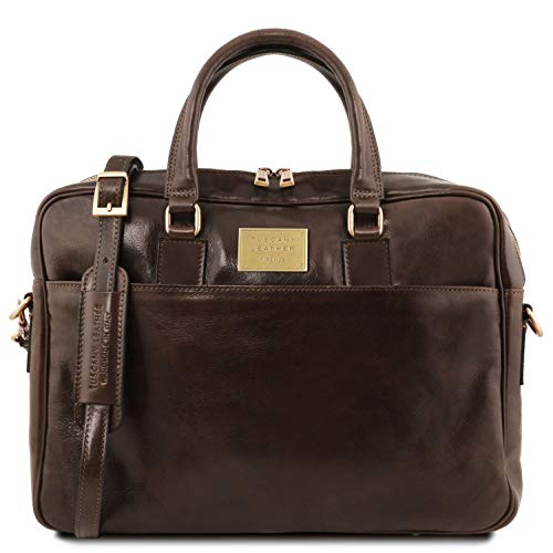 Tuscany Leather Urbino Leather laptop briefcase 2 compartments with front pocket - TL141894 (Dark Brown)