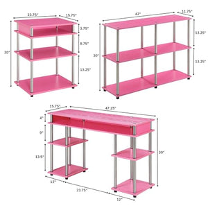 Convenience Concepts Designs2Go 3-Piece Pink Office Set