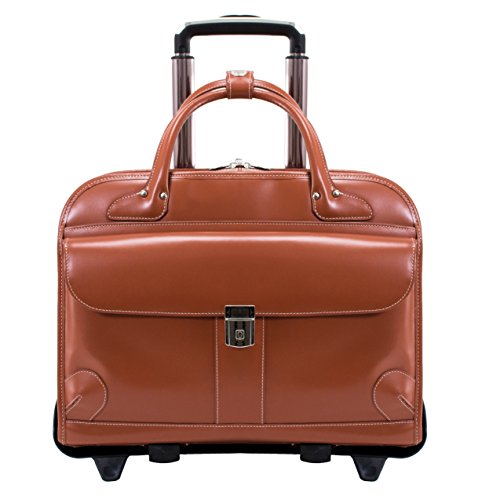 McKlein, W Series, Lakewood, Top Grain Cowhide Leather, 15" Leather Fly-Through Checkpoint-Friendly Patented Detachable -Wheeled Ladies' Laptop Briefcase, Brown (96614)