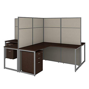 Bush Business Furniture Easy Office 4 Person L Shaped Cubicle Desk with Drawers, 60W x 66H, Mocha Cherry
