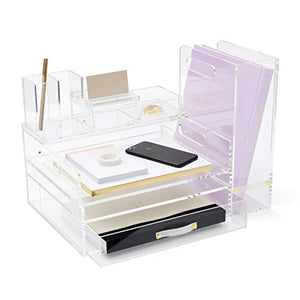 russell+hazel Acrylic Signature Solution Set, Clear and Gold-Toned Hardware, 16" x 13" x 9"