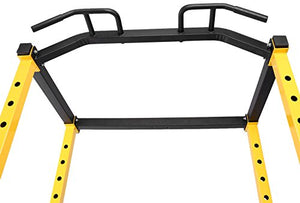HulkFit 1000-Pound Capacity Multi-Function Adjustable Power Cage with J-Hooks and Dip Bars, Power Cage Only, Yellow