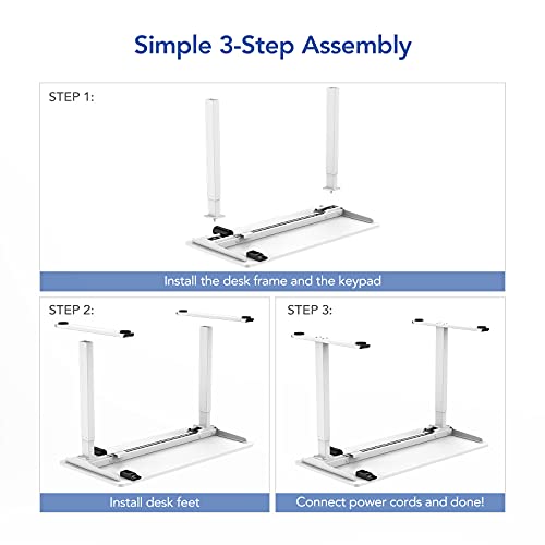 Flexispot Quick Install Standing Desk EC9 Electric Height Adjustable Desk for Home Office 48 x 24 Inches Whole-Piece Desk Board VICI(White Frame + 48" White Top)