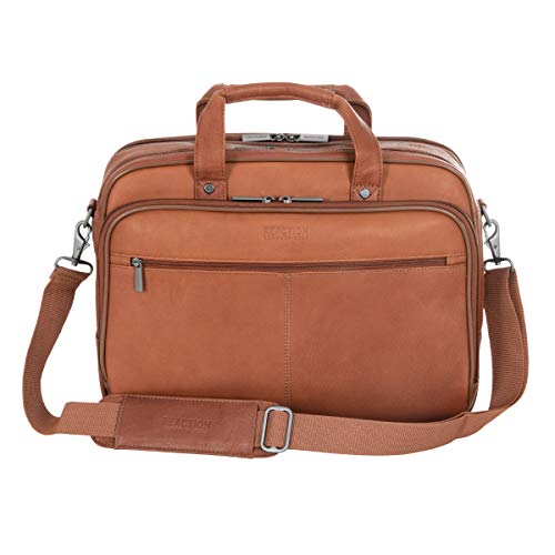 Kenneth Cole Reaction Resolute Men's Briefcase Full-Grain Colombian Leather 16" Laptop Portfolio Messenger Bag, Cognac, One Size