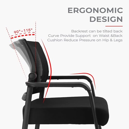 KLASIKA Adjustable Mesh Backrest Waiting Room Chairs with Wheels, Ergonomic Lumbar Support, 8 Pack Black