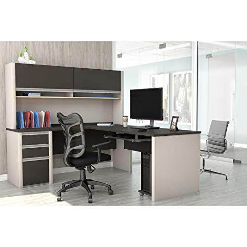 Bestar Connexion L-Shaped with Hutch Workstation Kit, Slate/Sandstone