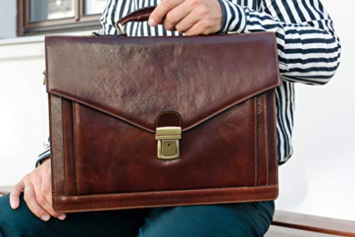 Leather Briefcase for Men Handmade Italian Laptop Bag Classy Brown Attache Case - Time Resistance
