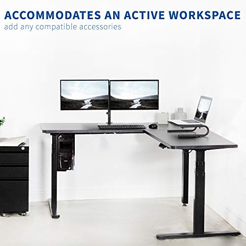VIVO Electric Height Adjustable 67 x 60 inch Corner Stand Up Desk, Black Solid One-Piece Table Tops, Black Frame, L-Shaped Standing Workstation, DESK-KIT-3E6B