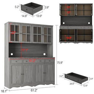 Hitow Large Storage Cabinet with Acrylic Doors, Kitchen Pantry Cabinet, Display Hutch, Grey (61.2" W x 75.9" H)