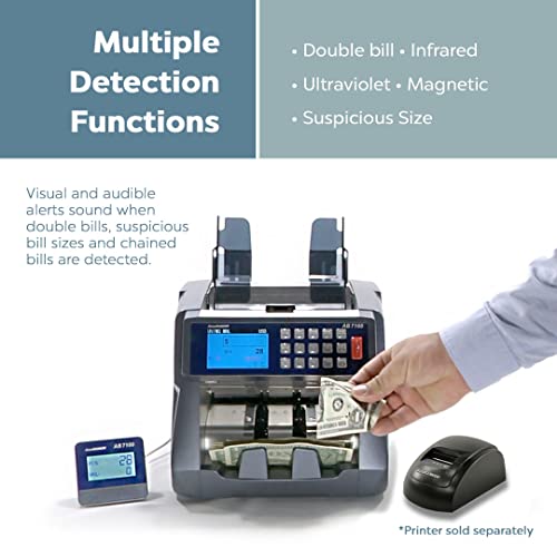 AccuBANKER AB7100 Mixed Bill Value Counter - Bank Business Grade Mixed Denomination Cash Counting Machine W Counterfeit Detection Count Add & Recognize Fake Money Holds 500 Bills Count 1200 Bills/min