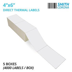 Smith Corona - 10 Stacks - Fanfold 4" x 6" Direct Thermal Labels, 20000 Labels Total, Made in The USA, for Thermal Printers (2000 Labels Per Stack) - Zebra Compatible