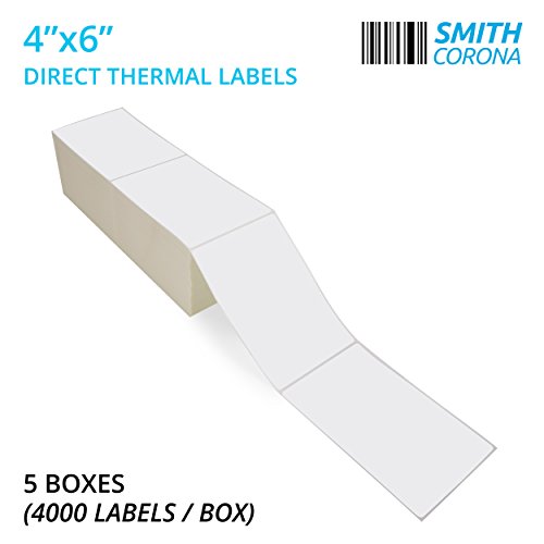 Smith Corona - 10 Stacks - Fanfold 4" x 6" Direct Thermal Labels, 20000 Labels Total, Made in The USA, for Thermal Printers (2000 Labels Per Stack) - Zebra Compatible