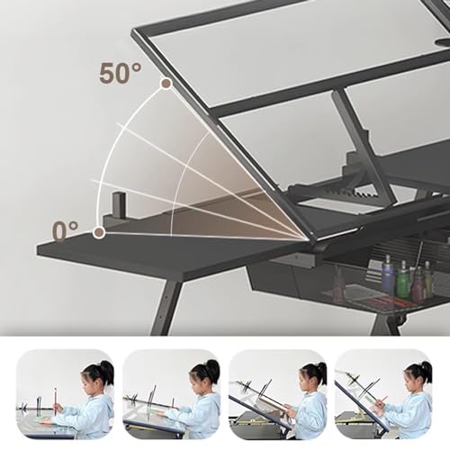TemkIN Drafting Table for Artists with Adjustable Angle & Height, Side Shelf, 2 Storage Drawers - Ideal for Reading, Writing, Crafting