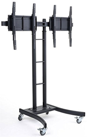 Floor Stand for TVs, Dual Monitor Mount with Side-by-Side Brackets, Fits Most 24" to 70" LCD Monitors, 50" to 90" Height-Adjustable TV Rack with Locking Casters - Black