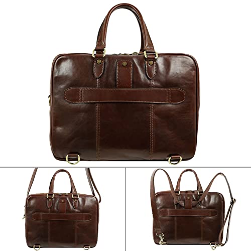 Leather Laptop Briefcase - Full Grain Leather Computer Bag for Men and Women - Time Resistance (Brown)