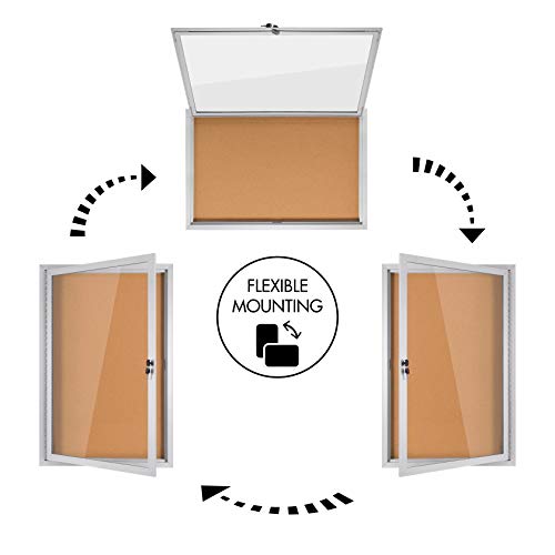 INNOVART Enclosed Bulletin Board 36” x 24”, Lockable Cork Noticeboard with Aluminum Frame, Wall Display Case with Swing-Open Door, Information Cabinet for School, Office, Commercial, etc.
