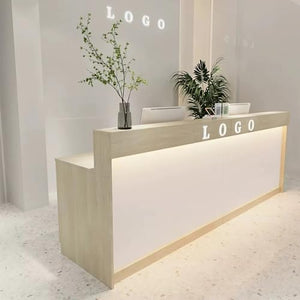 KAGUYASU Reception Counter, Large Capacity Storage, Office Desk Stand, White Maple 86.6 x 23.6 x 39.4 inches