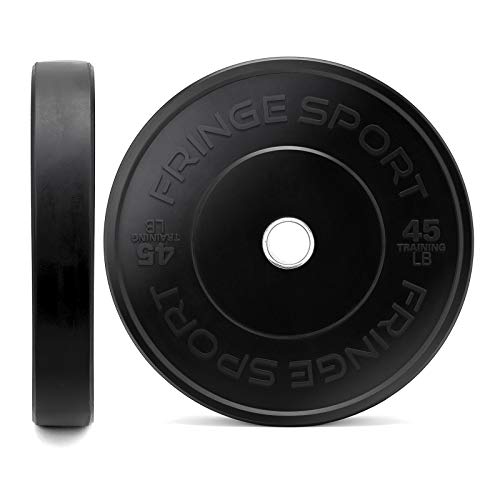 OneFitWonder Fringe Sport 45lb Black Bumper Plate Pairs for Weightlifting & Strength Training Equipment with a Dead Bounce, 45 Pound Weight Plates Pair - Low Odor, Ideal for Power Lifting