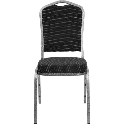 LIVING TRENDS Marvelius Crown Back Stacking Banquet Chair - Black Dot Patterned Fabric - Silver Vein Frame