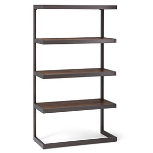 Simpli Home AXCERN-12 Erina Solid Acacia Wood and Metal 66 inch x 36 inch  Modern Industrial Bookcase in Rustic Natural Aged Brown