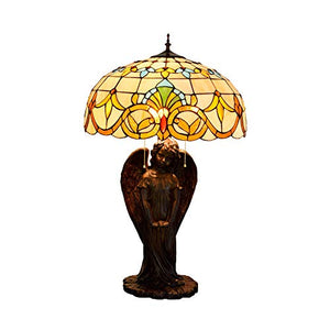 MANHONG Tiffany Table Lamp Yellow Baroque Glass Desk Lamp