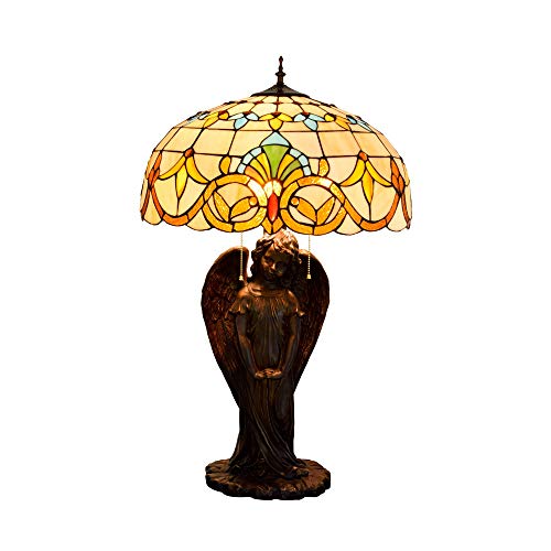 MANHONG Tiffany Table Lamp Yellow Baroque Glass Desk Lamp
