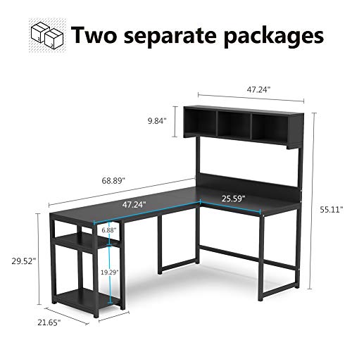 Tribesigns 68 Inch L Shaped Computer Desk with Hutch Shelf, Space-Saving Corner Desk with Storage Bookshelf CPU Stand, PC Workstation Study Writing Gaming Table Home Office L Desk (Black)