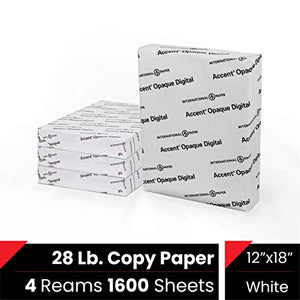 Accent Opaque White Printer Paper, 12” x 18” 28lb Copy Paper – 1,600 Sheets (4 Reams) – Premium Computer Paper with Super Smooth Finish, 97 Bright, 104gsm – Ideal for Ink Heavy Printing – 189024C