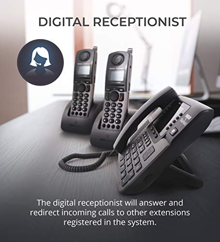 RCA U1000 Unison Base Station - 4 Line Phone Systems for Small Business with Digital Receptionist Bundled with RCA U1200 Cordless Accessory Handsets (2-Pack) and 6 Blucoil AAA Batteries