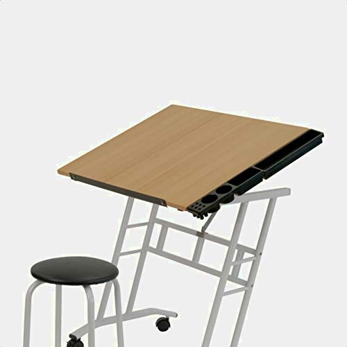 2 Piece Wood Drafting Table Set, Top Material: Wood, Base Material: Metal