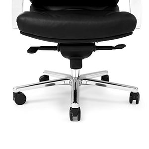 Perot Genuine Leather Aluminum Base High Back Executive Chair - Black
