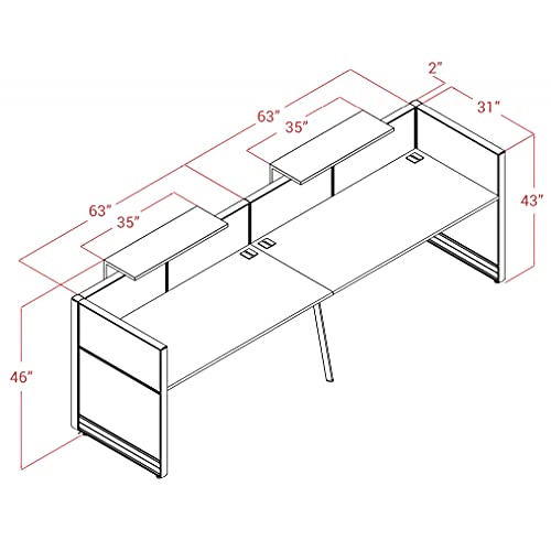 KANSOLE Flex 130" Straight Reception Desk with Lighting Panels, Composition 1