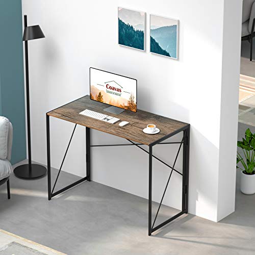 Coavas Folding Desk No Assembly Required, 40" Writing Computer Desk Space Saving Foldable Table Simple Home Office Desk,Brown