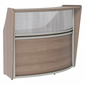 Linea Italia Curved Office Clear Panel Reception Desk Counter | 72" x 32" Walnut